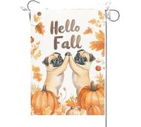 Bandiera Da Giardino Hello Fall,Pug Dog Doing A High Five With Each Other Maple Bandiere Decorative Premium Garden Flag Durevole Bandiera Verticale Per Feste Esterno Celebrazioni 30X45CM