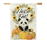 Bandiera da giardino Hello Fall Pumpkin Panda, striscione decorativo per la casa con girasoli gialli, decorazione per la casa su entrambi i lati, decorazione per prato all'aperto per feste autunnali