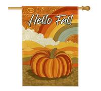 Bandiera da giardino Hello Fall Pumpkin, striscione arancione arcobaleno per la casa, decorazione per esterni su entrambi i lati, decorazione per prato all'aperto, bandiera autunnale stagionale da