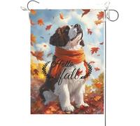 Bandiera Da Giardino Hello Fall Saint Bernard Bandiere Decorative Premium Bandiera Da Cortile Durevole Bandiera Verticale Per Feste Esterno Festival 30X45CM