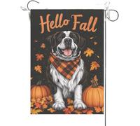 Bandiera Da Giardino Hello Fall Saint Bernard,Dog Pumpkin Maple Garden Flag Durevole Bandiera Verticale Colore Vivido Bandiera Da Cortile Per Esterno Festival Celebrazioni 30X45CM