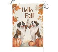 Bandiera Da Giardino Hello Fall,Saint Bernard Doing A High Five With Each Other Maple Bandiere Decorative Durevole Bandiera Da Cortile Colore Vivido Garden Flag Per Feste Celebrazioni 30X45CM