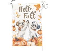 Bandiera Da Giardino Hello Fall,Shih Tzu Doing A High Five With Each Other Maple Bandiera Da Cortile Durevole Bandiere Decorative Antivento Garden Flag Per Feste Esterno Celebrazioni 30X45CM