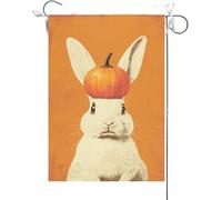 Bandiera Da Giardino Hello Fall Thanksgiving Bunny, Cute Dog Autumn Pumpkin Fall Bandiere Decorative Premium Bandiera Da Cortile Antivento Bandiera Verticale Per Esterno Celebrazioni 30X45CM