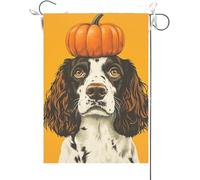 Bandiera Da Giardino Hello Fall Thanksgiving English Springer Spaniel, Cute Dog Autumn Pumpkin Fall Bandiere Decorative Colore Vivido Bandiera Da Cortile Durevole Garden Flag Per Esterno 30X45CM