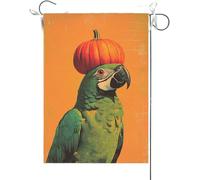 Bandiera Da Giardino Hello Fall Thanksgiving Parrot, Cute Dog Autumn Pumpkin Fall Bandiere Decorative Premium Bandiera Da Cortile Antivento Garden Flag Per Esterno Festival Celebrazioni 30X45CM
