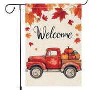 Bandiera Da Giardino Hello Fall Truck Autumn Harvest Pumpkin Maple Thanksgiving Bandiere Decorative Resistente Al Sole Garden Flag Durevole Bandiera Da Cortile Per Feste Celebrazioni 30X45CM