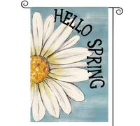 Bandiera da Giardino Hello Spring Daisy Blue Bandiera Interni 30x45cm | con occhielli in ottone bandiera di benvenuto Multicolore Striscione tutte le stagioni patio