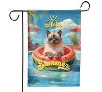 Bandiera Da Giardino Hello Summer Pool Day On Watermelon Float Cat Lover Bandiere Decorative Lavabile Bandiera Verticale Premium Garden Flag Per Esterno Festival Celebrazioni 30X45CM