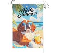 Bandiera Da Giardino Hello Summer Saint Bernard Beach Garden Flag Colore Vivido Bandiere Decorative Antivento Bandiera Da Cortile Per Esterno Festival Celebrazioni 30X45CM