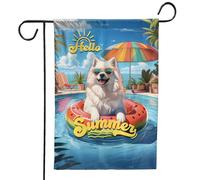 Bandiera Da Giardino Hello Summer Samoyed Pool Day On Watermelon Float Siberian Sammy Dog Lover Bandiera Verticale Impermeabile Bandiere Decorative Premium Garden Flag Per Festival 30X45CM