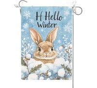 Bandiera Da Giardino Hello Winter Bunny Pine Twigs,Christmas Xmas Bandiere Decorative Durevole Bandiera Da Cortile Colore Vivido Garden Flag Per Festival Feste Celebrazioni 30X45CM