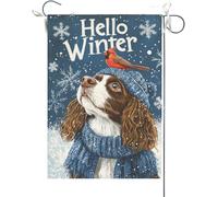 Bandiera Da Giardino Hello Winter English Springer Spaniel - Cardinal Rustic Bandiere Decorative Antivento Bandiera Da Cortile Premium Bandiera Verticale Per Esterno Celebrazioni 30X45CM