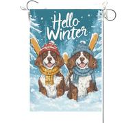 Bandiera Da Giardino Hello Winter English Springer Spaniel Snowflake Winter Sled Rustic Bandiera Verticale Premium Garden Flag Antivento Bandiera Da Cortile Per Esterno Celebrazioni 30X45CM