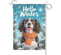 Bandiera Da Giardino Hello Winter English Springer Spaniel Winter Scarf Snowflake Bandiera Da Cortile Premium Bandiera Verticale Durevole Bandiere Decorative Per Esterno Celebrazioni 30X45CM