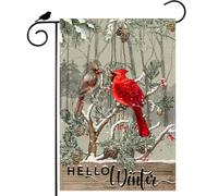 Bandiera Da Giardino Hello Winter Pine Trees Red Sparrow Snow Christmas Bandiere Da Cortile Decorative Doppia Faccia 30X45Cm Bandiera Per Casa Patio