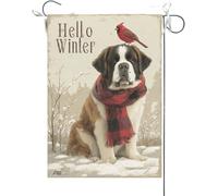 Bandiera Da Giardino Hello Winter Saint Bernard Bandiera Verticale Durevole Garden Flag Colore Vivido Bandiere Decorative Per Esterno Festival Celebrazioni 30X45CM