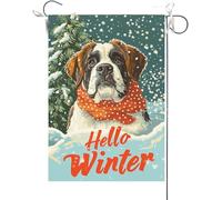 Bandiera Da Giardino Hello Winter Saint Bernard Pine Twigs,Christmas Xmas Garden Flag Premium Bandiera Verticale Antivento Bandiere Decorative Per Festival Feste Celebrazioni 30X45CM
