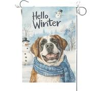Bandiera Da Giardino Hello Winter Saint Bernard Snowman Winter Rustic Bandiera Verticale Antivento Garden Flag Premium Bandiera Da Cortile Per Esterno Festival Celebrazioni 30X45CM