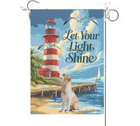 Bandiera Da Giardino Home Welcome Summer Lighthouse Beagle,Spring Coastal Seagull Birds Bandiere Decorative Antivento Bandiera Da Cortile Durevole Garden Flag Per Esterno Celebrazioni 30X45CM