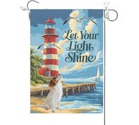 Bandiera Da Giardino Home Welcome Summer Lighthouse Cavalier King Charles Spaniel,Spring Coastal Seagull Birds Bandiere Decorative Premium Bandiera Da Cortile Antivento Garden Flag Per 30X45CM
