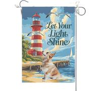 Bandiera Da Giardino Home Welcome Summer Lighthouse Corgi,Spring Coastal Seagull Birds Bandiera Verticale Durevole Garden Flag Premium Bandiera Da Cortile Per Esterno Festival Feste 30X45CM