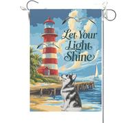 Bandiera Da Giardino Home Welcome Summer Lighthouse Husky,Spring Coastal Seagull Birds Bandiere Decorative Premium Bandiera Da Cortile Antivento Bandiera Verticale Per Esterno Feste 30X45CM