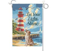 Bandiera Da Giardino Home Welcome Summer Lighthouse Labrador Retriever,Spring Coastal Seagull Birds Bandiere Decorative Durevole Bandiera Da Cortile Colore Vivido Garden Flag Per Feste 30X45CM