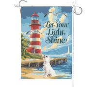 Bandiera Da Giardino Home Welcome Summer Lighthouse Maltese Dog,Spring Coastal Seagull Birds Bandiera Da Cortile Colore Vivido Bandiere Decorative Antivento Garden Flag Per Feste Esterno 30X45CM