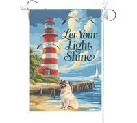 Bandiera Da Giardino Home Welcome Summer Lighthouse Pug Dog,Spring Coastal Seagull Birds Garden Flag Premium Bandiera Da Cortile Durevole Bandiera Verticale Per Feste Celebrazioni 30X45CM