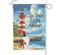 Bandiera Da Giardino Home Welcome Summer Lighthouse Saint Bernard,Spring Coastal Seagull Birds Bandiere Decorative Durevole Bandiera Da Cortile Colore Vivido Bandiera Verticale Per Feste 30X45CM