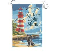 Bandiera Da Giardino Home Welcome Summer Lighthouse Schnauzer,Spring Coastal Seagull Birds Bandiere Decorative Premium Bandiera Verticale Durevole Bandiera Da Cortile Per Esterno 30X45CM