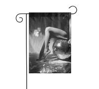 Bandiera da giardino in bianco e nero con gambe da donna, palla da discoteca, 30 x 45 cm, verticale su entrambi i lati, decorazione per casa colonica, vacanze, esterni, bandiera da