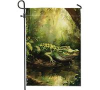 Bandiera da giardino in coccodrillo per primavera, estate e autunno, verde selvaggio per cortile, stile foresta pluviale tropicale, decorazione per le vacanze all'aperto, 12 x 18 pollici