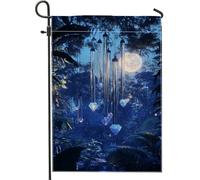 Bandiera da giardino in cristallo della giungla al chiaro di luna, bandiera blu tropicale per la decorazione della casa, bandiera decorativa da cortile su entrambi i lati, per prato esterno