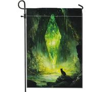 Bandiera da giardino in cristallo verde mistico, bandiera decorativa per la casa della foresta incantata, bandiera artistica su entrambi i lati per la decorazione del prato esterno 30,5 x 45,7 cm