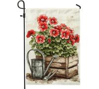 Bandiera da giardino in geranio rosso primavera estate piante floreali in vaso decorazione per la casa all'aperto bandiera decorativa doppia faccia per la decorazione del prato 12 x 18 pollici