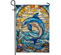 Bandiera da giardino in iuta double face con delfino blu oceano, decorazione prato, 30,5 x 45,7 cm