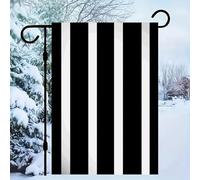 Bandiera da giardino in lino a righe bianche e nere 30,5 x 45,7 cm, decorazione per esterni, su un lato, per tutte le stagioni/cortile, per prato esterno per Halloween, Natale, vacanze per tutte le