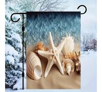 Bandiera da giardino in lino con stelle marine, corallo e conchiglie, 30,5 x 45,7 cm, decorazione per esterni, su un lato, per tutte le stagioni/cortile, per prato esterno per Halloween, Natale