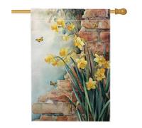 Bandiera da giardino in mattoni primaverili ed estivi, bandiera gialla con narcisi e farfalle, striscione da cortile per esterni, decorazione su entrambi i lati, per feste e prati, 71 x 101 cm