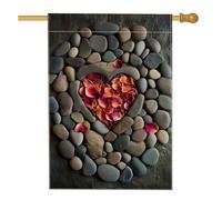 Bandiera da giardino in pietra a forma di cuore, petali di rosa rossa, decorazione rustica per la casa e l'esterno, double face, per San Valentino, primavera, vacanze, cortile, decorazione 71 x 101 cm