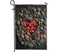 Bandiera da giardino in pietra a forma di cuore, petali di rosa rossa, decorazione rustica per la casa e l'esterno, doppio lato, per San Valentino, primavera, vacanze, cortile, decorazione 30,5 x 45,7