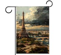 Bandiera da giardino in poliestere artistica 30 x 45 cm, bandiera di benvenuto per decorazioni esterne in fattoria estiva, torre Eiffel, paesaggio della città