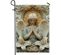Bandiera da giardino in preghiera con angelo, striscione decorativo per prato azzurro, decorazione per esterni ispirata alla fede, per tutte le stagioni, su entrambi i lati, ornamento da giardino