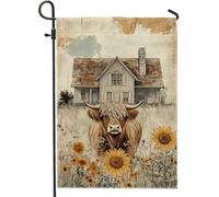 Bandiera da giardino in stile country, decorazione rustica con mucca, decorazione da cortile floreale su entrambi i lati, decorazione stagionale per la casa e per esterni, 30,5 x 45,7 cm