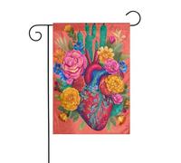 Bandiera da giardino in stile messicano con cuore sacro e fiori di cactus, 30 x 45 cm, verticale, double face, decorazione per casa colonica, vacanze, esterni, bandiera da cortile