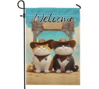 Bandiera da giardino in stile occidentale con gatti cowboy marroni, striscione decorativo per la casa, bandiera da cortile in iuta su entrambi i lati, per uso quotidiano all'aperto e prato, 30,5 x
