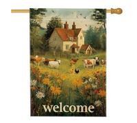 Bandiera da giardino in stile rustico con mucche, fiori di campo, decorazione per la casa e il giardino, decorazione da giardino su entrambi i lati, 71 x 101 cm