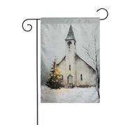 Bandiera da giardino in stile vintage con chiesa in stile antico, 30 x 45 cm, verticale, double face, decorazione per case coloniche, vacanze, esterni, bandiera da cortile